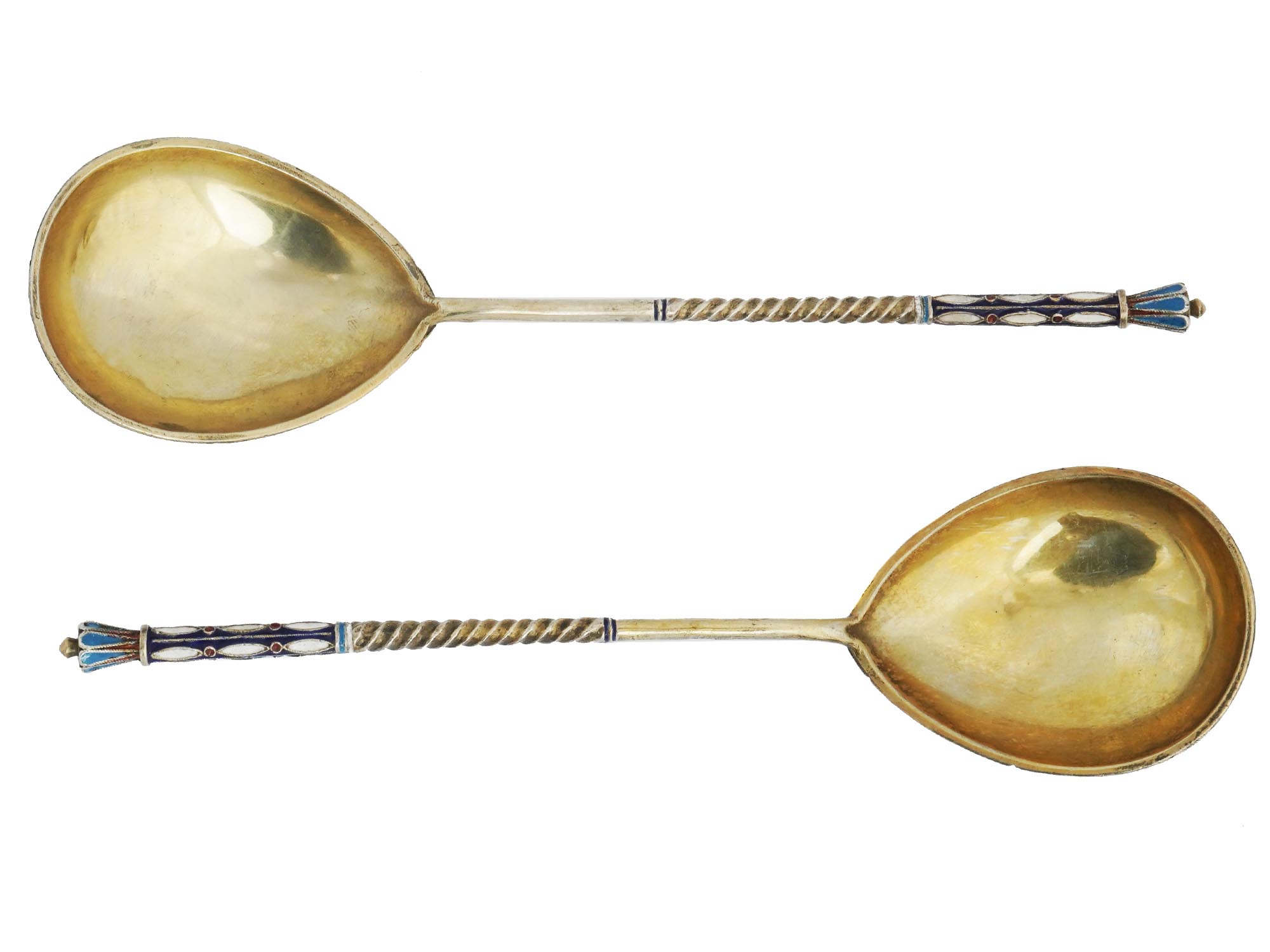 PAIR OF RUSSIAN SILVER AND CLOISONNE ENAMEL SPOON PIC-1